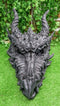 Oversized Giant 27"L Dragon Black Fossil Skull With Horns Grendel Drake Statue