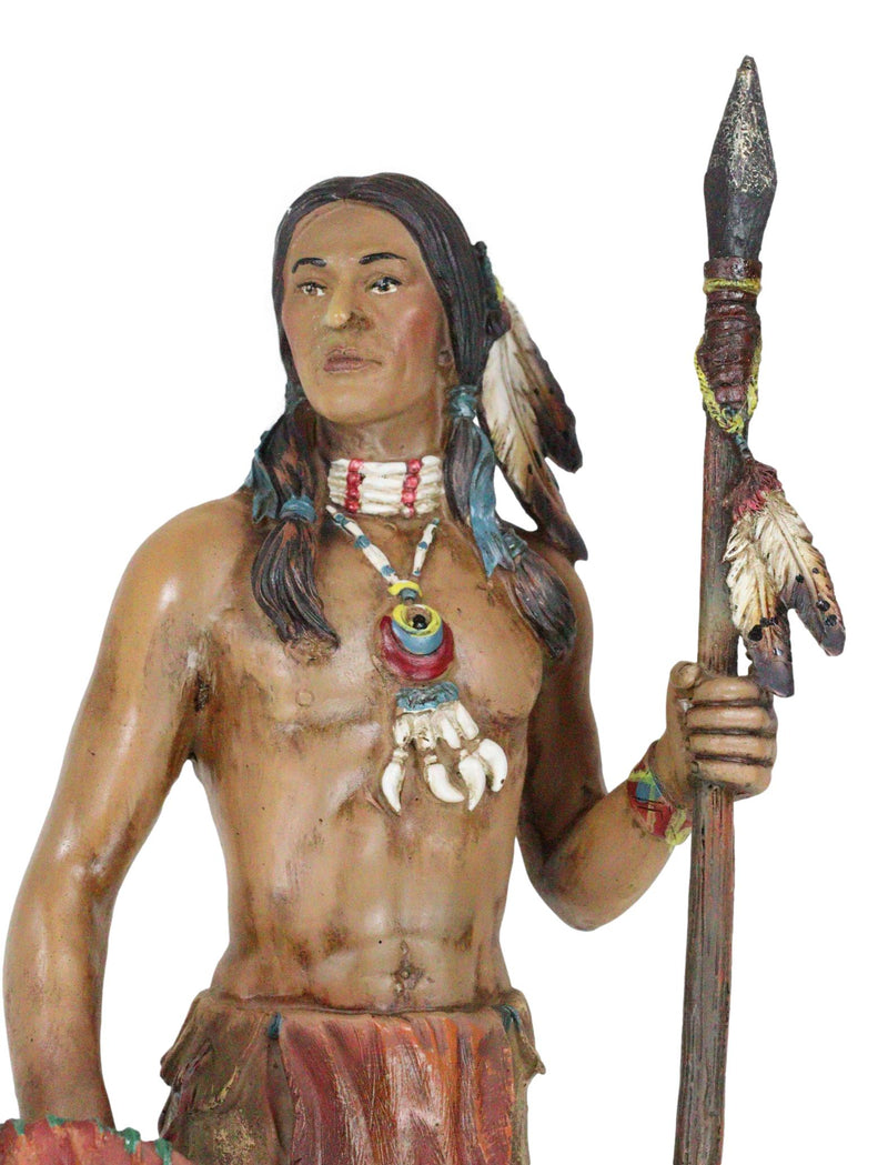 Large Native American Indian Eagle Warrior Chief With Spear And Shield Figurine