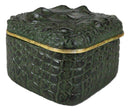 Faux Crocodile Pattern Textured Green Hide Print Decorative Jewelry Trinket Box