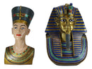 Large Egyptian Pharaoh King Tut And Queen Nefertiti Bust Statue Set Of 2 Decor