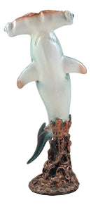 Ebros 16.25" H Large Nautical Ocean Marine Beach Coastal Predator Hammerhead Shark Swimming Over A Coral Pillar Statue