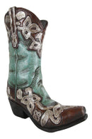 Ebros Rustic Western Turquoise Cowgirl Cowboy Boot Flower Vase Planter Figurine 9" H