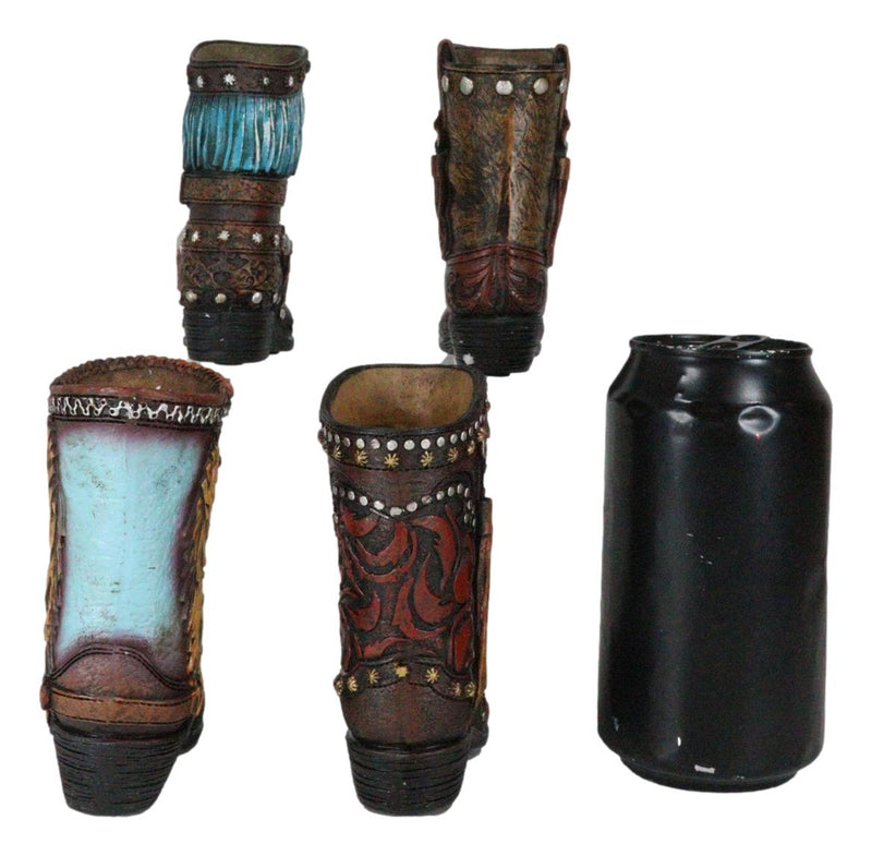 Set of 4 Western Cowboy Turquoise Tooled Leather Boots Make Up Tools Pen Holder