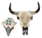 Western Turquoise And Red Teardrop Gems Mosaic Steer Cow Skull Decorative Box