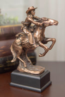 Wild West Cowboy With Rearing Horse In Pursuit Bronze Electroplated Figurine