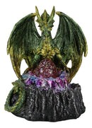 Ebros Spell Caster Fantasy Green Dragon By Egg Volcano LED Light Figurine