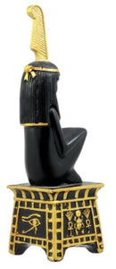 Egyptian Goddess Maat Squatting On Pedestal with Ostrich Feather Statue 6" H