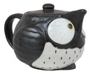 Ebros Whimsical Black Fat Spotted Owl Ceramic 16oz Tea Pot With 2 Cups Set Owls Decor