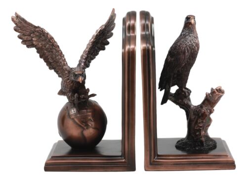 Wings of Glory American Bald Eagle Bookends Pair Bronze Electroplated Figurine