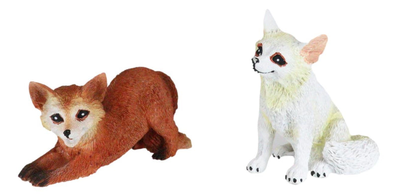 Set Of 6 Whimsical Pet Pals Playful Red And White Baby Fox Cubs