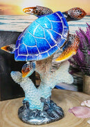 Nautical Ocean Blue Giant Sea Turtle Swimming By White Corals Figurine 8.75"H