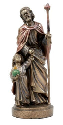 Catholic Saint Joseph Holding A Flowering Staff And Child Jesus Figurine 7.25"H