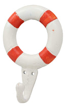 Ebros Gift 6.5"Tall Cast Iron Nautical Coastal Sailor Lifeguard Life Ring Buoy White With Red Stripes Wall Hook (4) - Ebros Gift