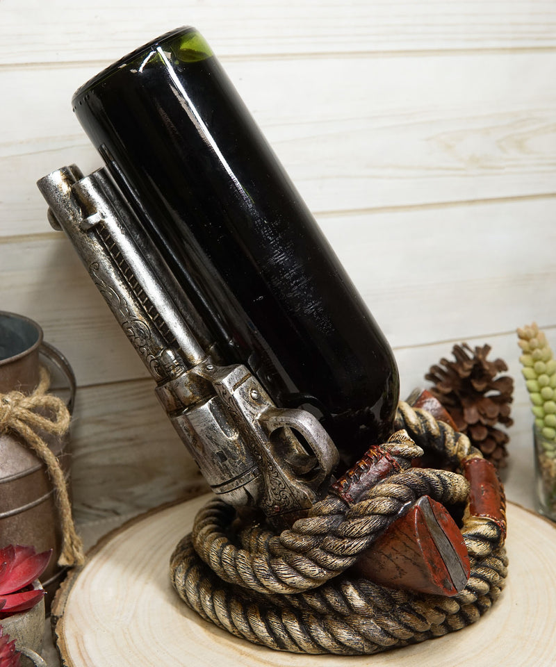 Western Double Six Shooter Cowboy Pistol Guns With Bull Ropes Wine Holder Caddy