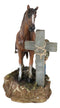 Rustic Western Cowboy By Brown Horse Praying At The Foot Of The Cross Figurine