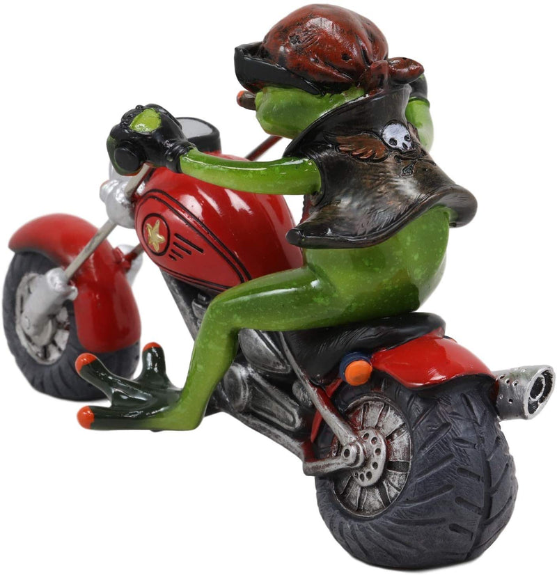 8.5"L Born To Ride Biker Frog Smoking Cigar On Red Chopper Motorcycle Statue