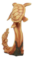 Ebros Mother and Baby Sea Turtle Decor Statue 9" Tall Faux Wood Resin Figurine