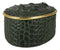 Faux Crocodile Pattern Textured Green Print Gold Oval Decorative Jewelry Box