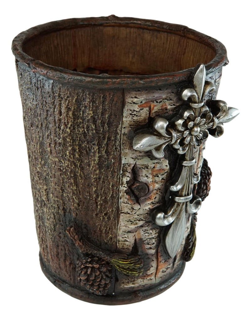 Rustic Southwestern Le Fleur Cross W/ Birch And Pinecones Waste Basket Trash Bin