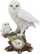 Ebros White Owl Perching On Tree Branch With Baby Owlets Statue 12"Tall