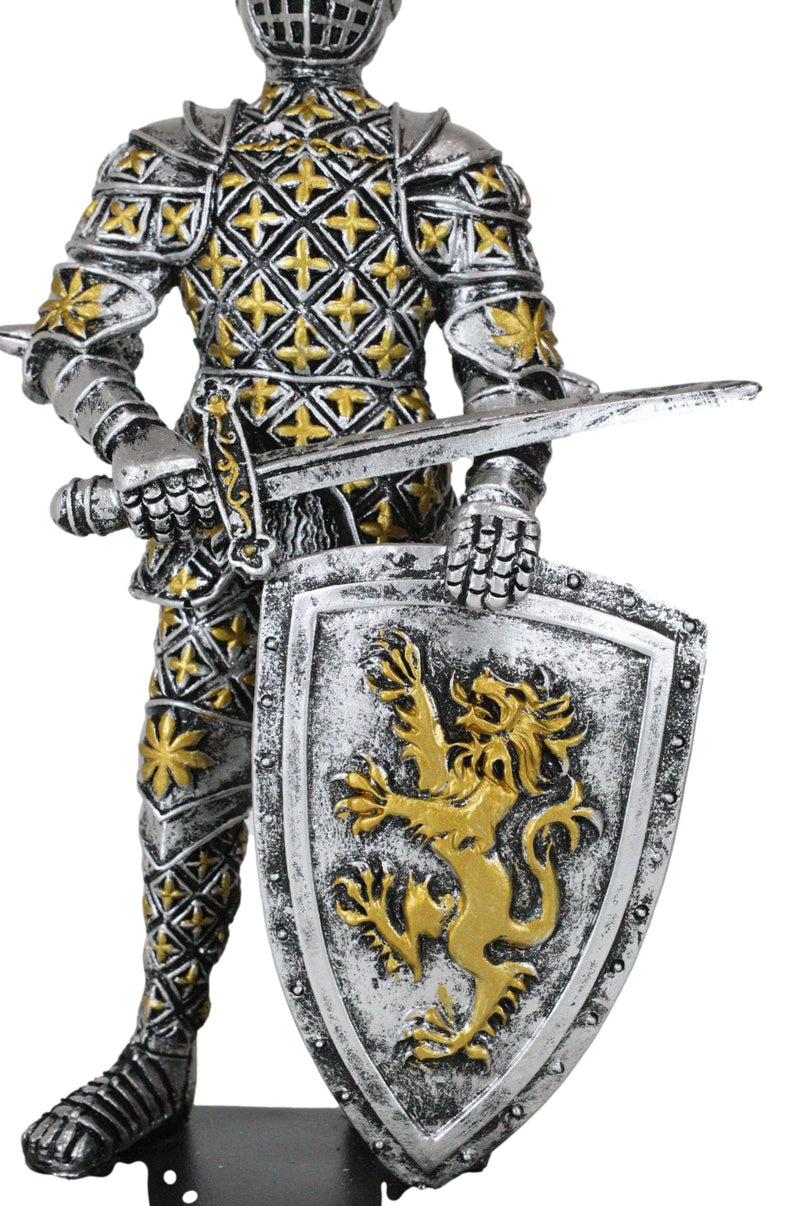 Medieval Swordsman Knight Of Lyon Figurine 8.5"H Suit of Armor Coat Of Arms Lion