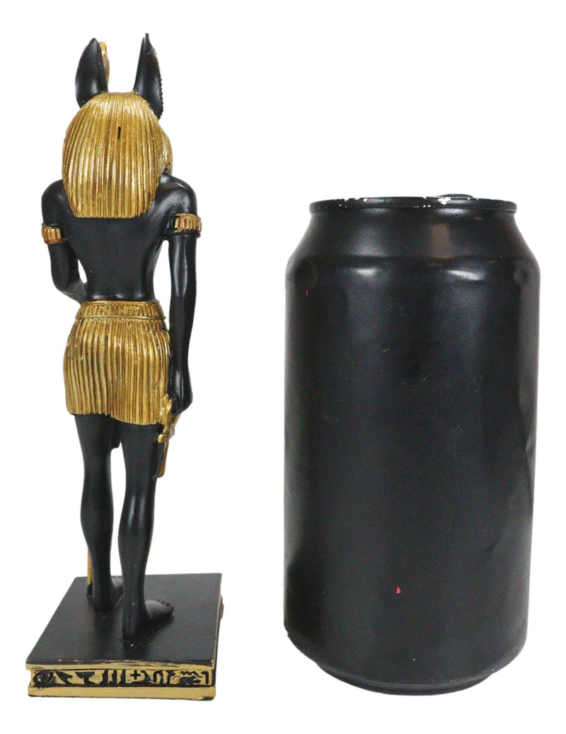 Egyptian God Anubis With Staff and Ankh Standing On Hieroglyphic Base Figurine