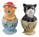 Ceramic Tabby And Black Cats In Tea Cups Magnetic Salt and Pepper Shaker Set