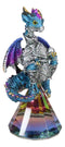 Blue Iridescent Armored Rainbow Wyrmling Dragon With Faux Crystal Prism Figurine