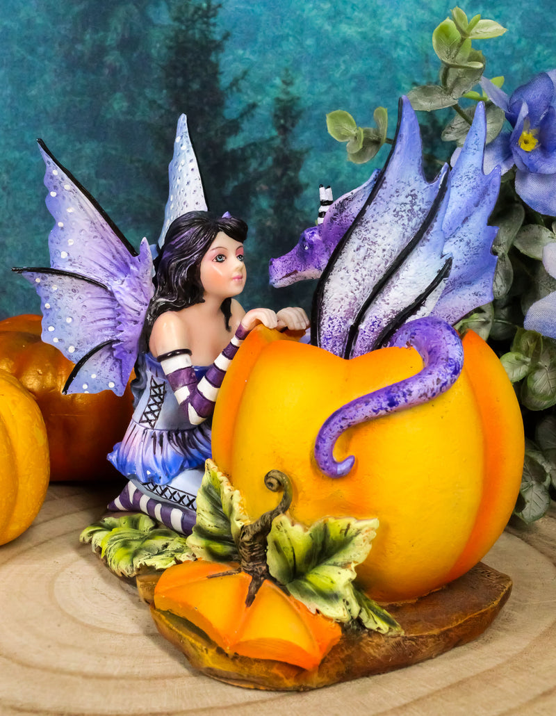 Amy Brown Halloween Hide and Seek Lavender Fairy And Dragon In Pumpkin Figurine