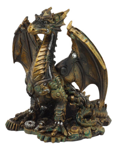 Bronzite Steampunk Mechanical Dragon Statue 7"Tall Mythical Fantasy Dragon Decor