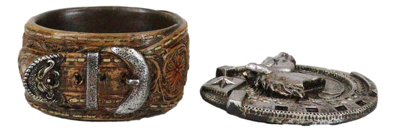 Rustic Western Horseshoe With Horse Scrollwork Concho Buckle Jewelry Trinket Box