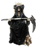 Ebros Gift Black Holy Death Grim Reaper Sitting On Skeleton Throne Figurine 10.5" Tall Time Waits for No Man Angel of Death with Scythe As Ossuary Home Decor Eternal Death Gates of Hades