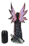 Black Sorceress Skulls Fairy with Red Rose Standing On Tombstone Figurine 15"H