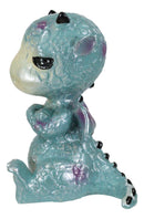 Whimsical Cute Blue Sulky Baby Dragon Wyrmling With Magenta Spots Mini Figurine