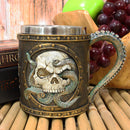 Nautical Cthulhu Octopus Wrecking Skull In Porthole Wine Goblet And Coffee Mug