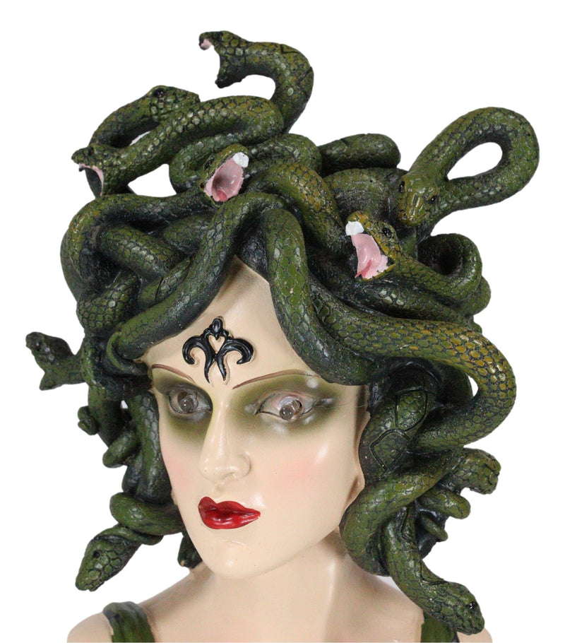 Ebros Gift Greek Mythology Gorgon Sisters Goddess Medusa with Wild Snakes  Hair and Armored Scales Skin Bust Statue 10 Tall Temptation Seduction of