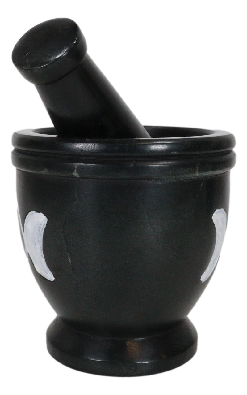 Wicca Witchcraft Triple Goddess Moon Carved Soap Stone Mortar and Pestle Set