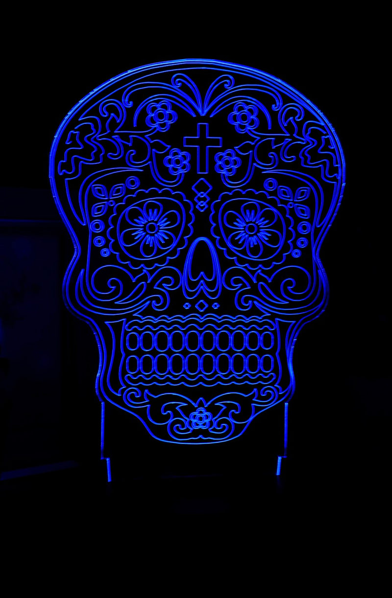 Ebros DOD Floral Sugar Skull Acrylic Art Panel Colorful LED Night Light