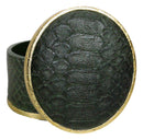 Faux Crocodile Pattern Green Print With Gold Trim Round Decorative Jewelry Box