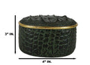 Faux Crocodile Pattern Textured Green Print Gold Oval Decorative Jewelry Box