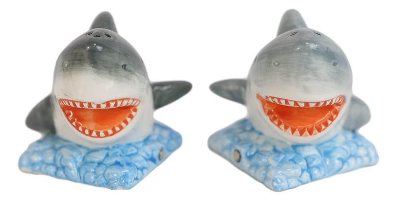 Ceramic Nautical Ocean Great White Sharks Salt And Pepper Shakers Figurine Set