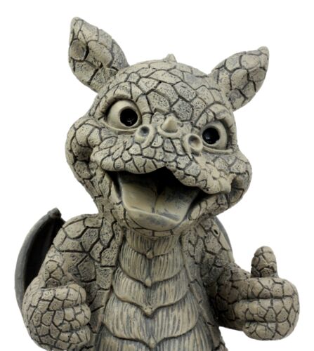 Whimsical Good Job Thumbs Up Dragon Garden Statue Faux Stone Resin Finish 10"H