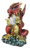 Metallic Red With Gold Streaks Dragon Holding Egg With Baby Hatchling Figurine