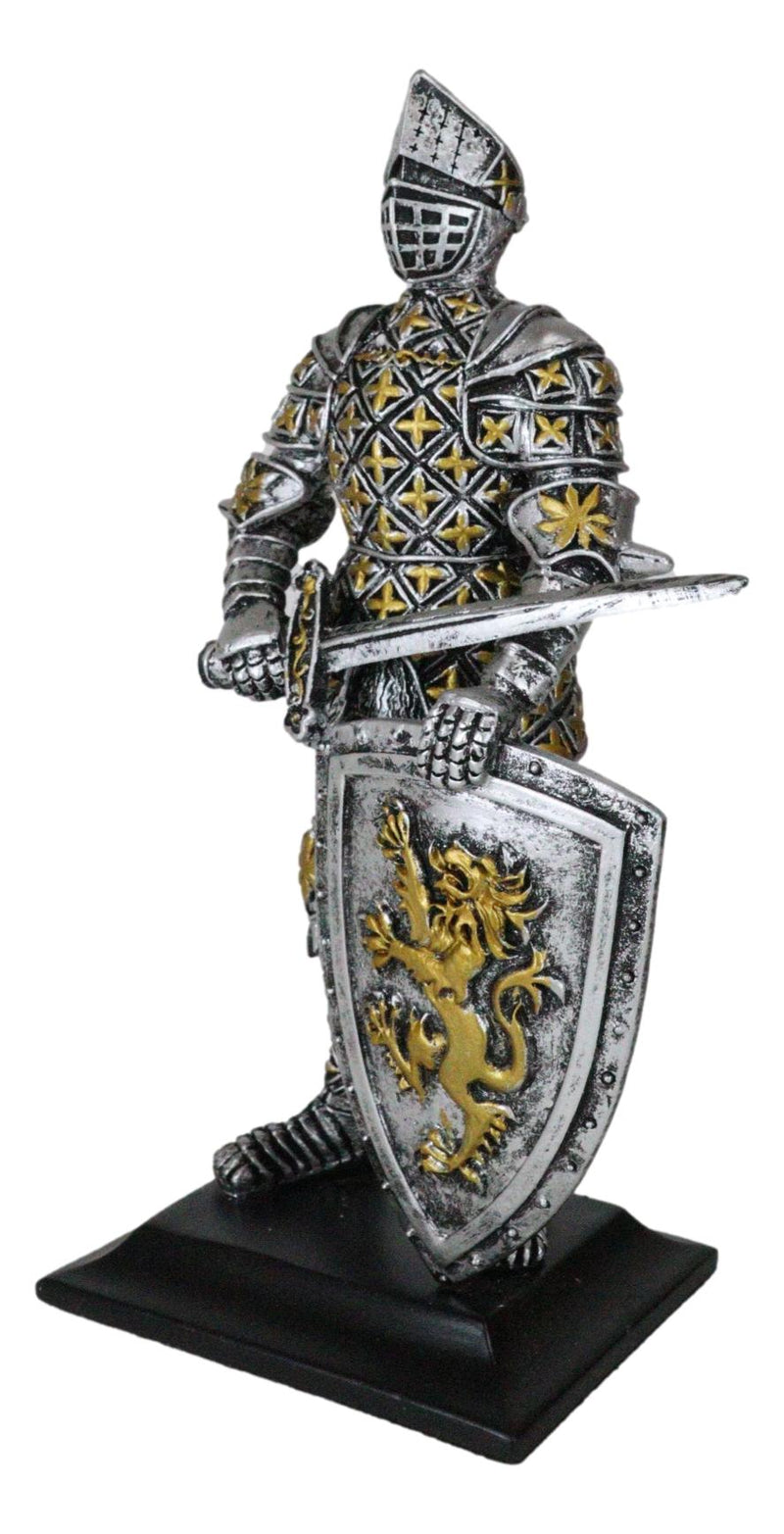 Medieval Swordsman Knight Of Lyon Figurine 8.5"H Suit of Armor Coat Of Arms Lion