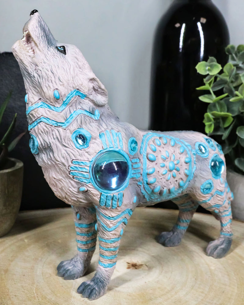 Turquoise Heavens Native Tribal Howling Snow Wolf Totem Spirit Figurine 6.25"L