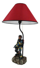 American Hero Fire Fighter Fireman Wielding Axe Table Lamp With Red Shade