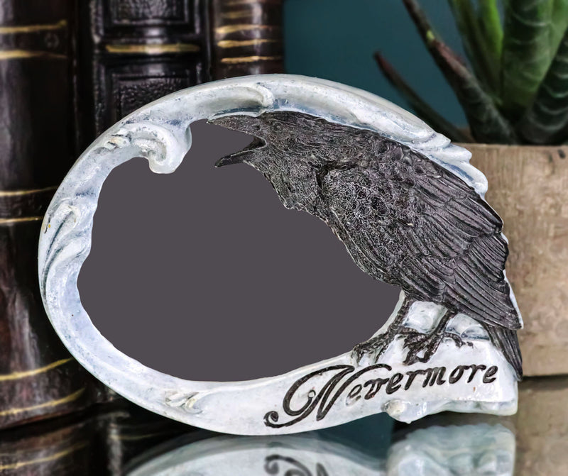 Edgar Poe Gothic Mocking Raven Crow Nevermore On Skull Compact Hand Palm Mirror