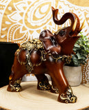 Feng Shui Wood Finished Resin Majestic Asian Elephant With Trunk Up Figurine