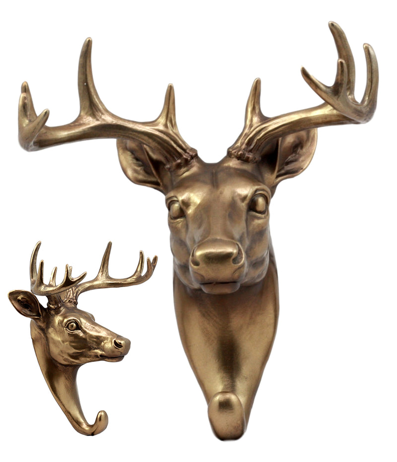 Ebros Bronzed 10 Point Buck Deer Bust Wall Hook Hanger Hunter's Game Trophy Taxidermy