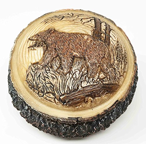 Ebros Gift Beautiful Rustic Faux Wood Grizzly Bear Roaming The Woodlands Rounded Jewelry Box Resin Figurine